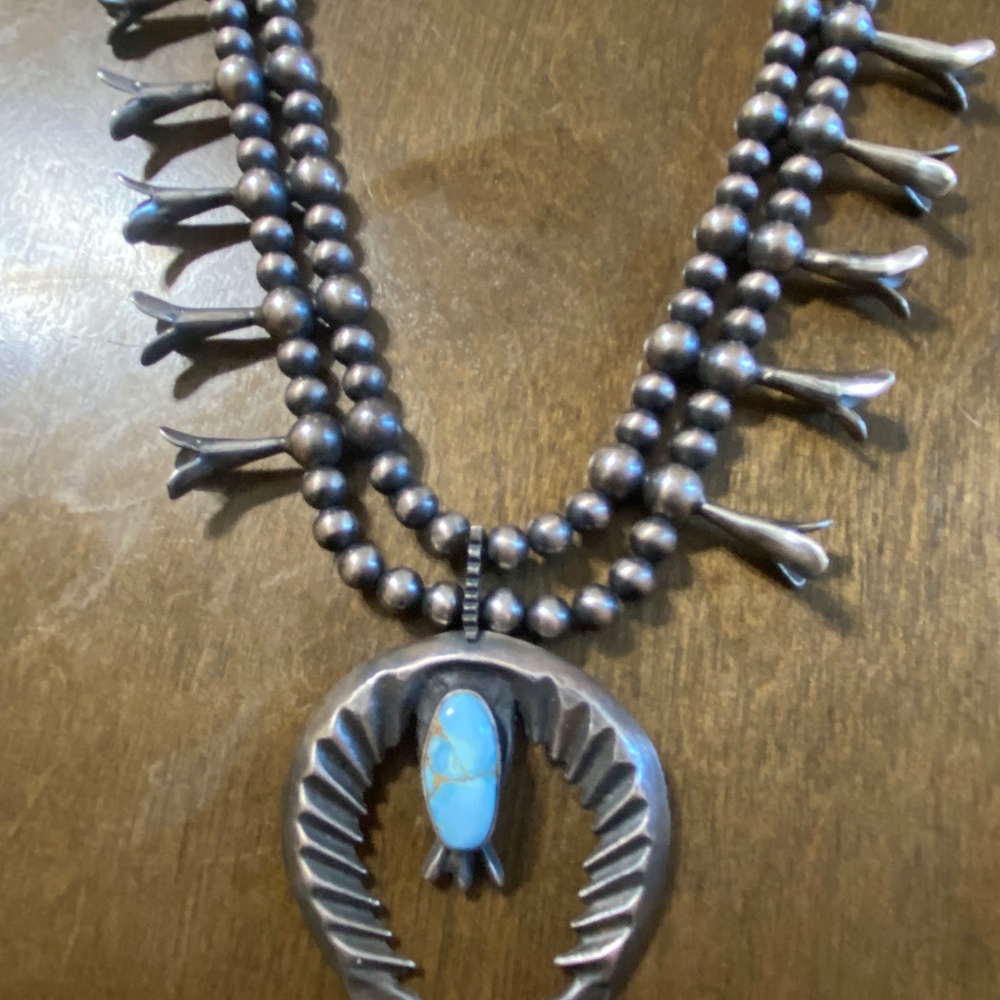 Sterling silver and natural golden hills turquoise squash blossom